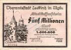 Inflation 1923 DE 5 Mio. Mk. Leutkirch , Banknote 5 Millionen Mark Schein gbr. Keller 3240.a Württemberg 1923 -
