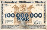 Inflation 1923 DE 100 Mio. Mk. Landau , Banknote 100 Millionen Mark Schein gbr. Keller 2878.f , Baden 1923 Infl -