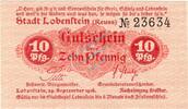 Kleingeld 1914-1922 10 Pf. Lobenstein , Notgeld 10 Pfennig Schein unc-kfr. Ti.4160.05.01 , Thüringen 1918 V -
