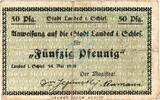 50 Pf. 1920 Kleingeld 1914-1922 Landeck , Notgeld 50 Pfennig Schein gbr. Ti.3825.10.11 , Schlesien 1920 Verkehrs deutlich zirkuliert