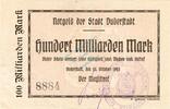 Inflation 1923 DE 100 Mia. Mk. Duderstadt , Banknote 100 Milliarden Mark Schein gbr. Keller 1127.b , PrS-NDS -