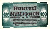 Inflation 1923 DE 100 Mio. Mk. Bottrop , Banknote 100 Millionen Mark Schein unc-kfr. Keller 544.L , Westfalen -