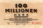 Inflation 1923 DE 100 Mio. Mk. Dortmund , Banknote 100 Millionen Mark Schein gbr. Keller 1061.k Westfalen 1923 -