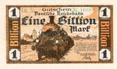 Inflation 1923 DE 1 Billion Mk. Karlsruhe , Banknote 1 Billion Mark Schein unc-kfr. Keller 2583. Baden 1923 Infl -