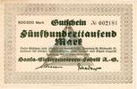 Inflation 1923 DE 500.000 Mk. Hamburg , Banknote 500.000 Mark Schein in unc-kfr. Keller 2125.b , Hamburg 1923 -