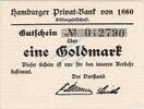 Wertbeständig 1923/24 DE 1 Gold Mk. Hamburg , Banknote 1 Goldmark Schein unc-kfr. Müller 2360.1.b , Hamburg 1923 Wer -