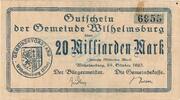 Inflation 1923 DE 20 Mia. Mk. Wilhelmsburg , Banknote 20 Milliarden Mark Schein in gbr. Keller 5626.b , NDS/HH -