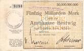 Inflation 1923 DE 50 Mia. Mk. Bestwig , Banknote 50 Milliarden Mark Schein gbr.E Keller 386.b , Westfalen 1923 -