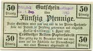 Kleingeld 1914-1922 DE 50 Pf. Halle Cröllwitz , Notgeld 50 Pfennig Schein unc-kfr. Ti.2745.05.10 Sachsen 1917 -