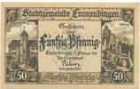 Kleingeld 1914-1922 50 Pf. Emmendingen , Notgeld 50 Pfennig Schein unc-kfr. Ti.1705.05.40 , Baden 1921 Verk -