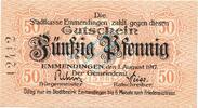 Kleingeld 1914-1922 50 Pf. Emmendingen , Notgeld 50 Pfennig Schein unc-kfr. Ti.1705.05.03 , Baden 1917 Verk -