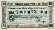 Kleingeld 1914-1922 DE 50 Pf. Eschweiler , Notgeld 50 Pfennig Schein unc-kfr. Ti.1790.05.02 , Rheinland 1918 V -