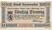 Kleingeld 1914-1922 DE 50 Pf. Eschweiler , Notgeld 50 Pfennig Schein unc-kfr. Ti.1790.05.06 , Rheinland 1918 -