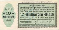 Inflation 1923 DE 10 Mia. Mk. Hannover , Banknote 10 Milliarden Mark Schein unc-kfr. Keller 2181.b , NDS 1923 -