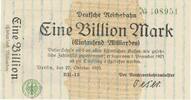 Reichsbahn 1923 DE 1 Billion Mk. Banknote , 1 Billion Mark Schein in unc-kfr. RVM-15, S.1024, 1923 d. Reichsbahn -
