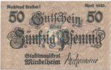 Kleingeld 1914-1922 DE 50 Pf. Mindelheim , Notgeld 50 Pfennig Schein unc-kfr. Ti.4570.05.22 , Bay 1920 Verkehr -