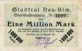 Inflation 1923 DE 1 Mio. Mk. 1923 Neu Ulm , Banknote 1 Million Mark -o.D... 32.22 US$  +  shipping