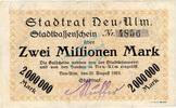 Inflation 1923 DE 2 Mio. Mk. 1923 Neu Ulm , Banknote 2 Millionen Mark Sc... 11.43 US$  +  shipping