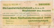 Inflation 1923 DE 500.000 Mk. 1923 Neuhausen , Banknote 500.000 Mark Sch... 389.33 元  ＋  运费
