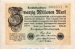 Weimarer Republik 20 Mio. Mk. Reichsbanknote , 20 Mio. Mark in kfr. Hakensterne , DEU-121.h , Ros.107 , P.108 -