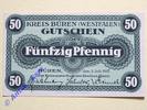 Notgeld Notgeld Büren , Westfalen , Einzelschein mit Stempel über 50 Pfennig , Tieste 1010.05.B , von 1917 , Verkehrsausgabe -