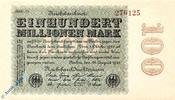 Banknoten Reichsbanknote , 100 Millionen Mark , Wz Rauten , DEU-120 o , Rosenberg 106 , P 107 , vom 22.08.1923 , Nachkriegszeit und Inflat -