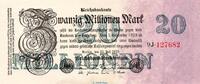 Inflation Deutschland 20 Millionen Mark Reichsbanknote , 20 Millionen Mark Schein kfr , DEU-108c, Ros96, P.97 1923 -