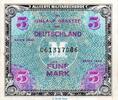 Alliierte Militärbehörde 5 Mk. -US-Druck Banknote über 5 Mark in kfr. -US Druck- , AMB-3a, Ros.202, P.193 , von 1944 -