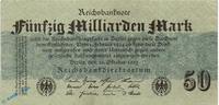 Banknoten Reichsbanknote , 50 Milliarden Mark Schein in l-gbr. DEU-147 , Rosenberg 122 , P 125 , vom 26.10.1923 , Nachkriegszeit und Infla -