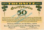 Notgeld DE 50 Pf. Trebnitz , Notgeld 50 Pfennig Schein in kfr. Tieste 7400.10.02 , Schlesien 1920 -