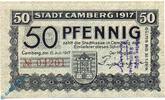 Notgeld Notgeld Camberg , 50 Pfennig Schein mit Verlängerungsstempel , Tieste 1075.05.05 , von 1917 , Hessen Verkehrsausgabe -