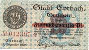 Notgeld Notgeld Corbach , 25 Pfennig Schein , o. Drfa , Tieste 1200.05.25 , von 1920 , Hessen Verkehrsausgabe -