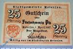 Notgeld Notgeld Uetersen , 25 Pfennig Schein , Wappen gedruckt , Tieste 7515.05.05 , von 1917 , Schleswig Holstein Verkehrsausgabe -