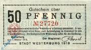 Notgeld Notgeld Westerburg , 50 Pfennig Schein , Tieste 7850.05.03 , von 1918 , Hessen Verkehrsausgabe -