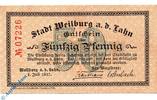 Notgeld Notgeld Weilburg , 50 Pfennig Schein , Tieste 7770.05.01 , von 1917 , Hessen Verkehrsausgabe -