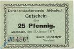 Notgeld Notgeld Aidenbach , 25 Pfennig Schein , Tieste 0025.05.35 , 1917 , Bayern Verkehrsausgabe -