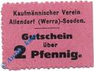Notgeld Notgeld Alendorf Sooden , 2 Pfennig Schein , Tieste 0040.05.02 , Sachsen Verkehrsausgabe -
