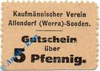 Notgeld Notgeld Alendorf Sooden , 5 Pfennig Schein , Tieste 0040.05.03 , Sachsen Verkehrsausgabe -