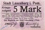 Großnotgeld DE 5 Mk. Notgeld Banknote Stadt Lauenburg , 5 Mark Schein in kfr. Geiger 310.01.a -