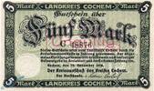 DE 5 Mk. Banknote Landkreis Cochem , 5 Mark Schein in kfr.E , Geiger 083.02 , 1918 RHL -