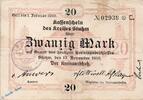 Großnotgeld Deutschland 20 Mark Schein Banknote Kreis Stuhm , 20 Mark Schein in gbr. E , Geiger 514.03 , Großnotgeld -