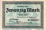 Großnotgeld Deutschland 20 Mark Schein Banknote Stadt Quedlinburg , 20 Mark Schein in kfr. Geiger 430.03.a -
