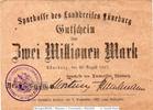 Großnotgeld Deutschland 2 Million Mark Gutschein Sparkasse Lüneburg , 2 Million Mark Schein in gbr. Keller 3366.b -
