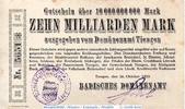 Großnotgeld Deutschland 10 Milliarden Mark Banknote Tiengen , Domänenamt , 10 Milliarden Mark Schein in gbr. Keller 5171.c -