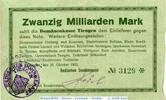 Großnotgeld Deutschland 20 Milliarden Mark Banknote Tiengen , Domänenamt , 20 Milliarden Mark Schein in gbr. Keller 5171.c -