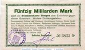 Inflation 1923 DE 50 Mia. Mk. Banknote Tiengen , Domänenamt , 50 Milliarden Mark Schein in gbr. Keller 5171.c -