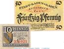 Kleingeld 1914-1922 2 Scheine kpl. Stadt Baden Baden , Set mit 2 Scheinen in kfr. Tieste 0285.05.01-05 -
