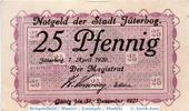 Notgeld Deutschland 25 Pfennig Schein Notgeld der Stadt Jüterbog , 25 Pfennig Schein in kfr. Tieste 3300.05.16 -