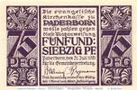 Serienscheine DE 75 Pf. Notgeld Paderborn , Kirchenkasse , 75 Pfennig Schein in kfr. M/G 1042.1 -
