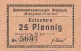 Kleingeld 1914-1922 25 Pf. Notgeld Ortenburg , 25 Pfennig -gelbbraun- in kfr. Tieste 5420.05.05 von 1919 -